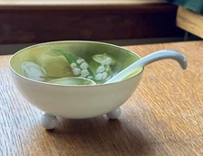 RS Germany Reinhold Schlegel Condiment Bowl & Ladle Footed Lily of Valley Tulips