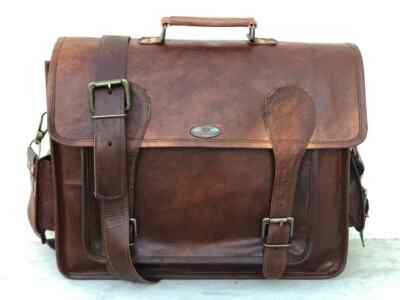 18'' goat Natural leather messenger Classic Large satchel bags laptop briefcase