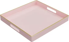 MAONAME Decorative Tray, Pink Serving Tray with Handles, Coffee Table Trays, Squ