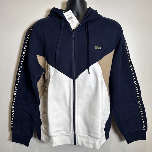 Lacoste Full Zip Langarm Navy Blau Weiß Hoodie Herren XL