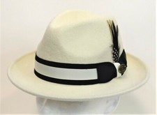 Men's Fedora Dress Hat Ivory/Black 2-Tone 100 Wool ZA-405 S, M, L, XL