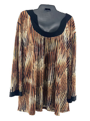 Brittany Black - Accordion Pleat Tunic Striped 3/4 Sleeve Scoop Neck Women's 3X