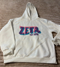 ZETA TAU ALPHA SORORITY EST. 1898 WHITE HOODIE-MEDIUM-NEW!