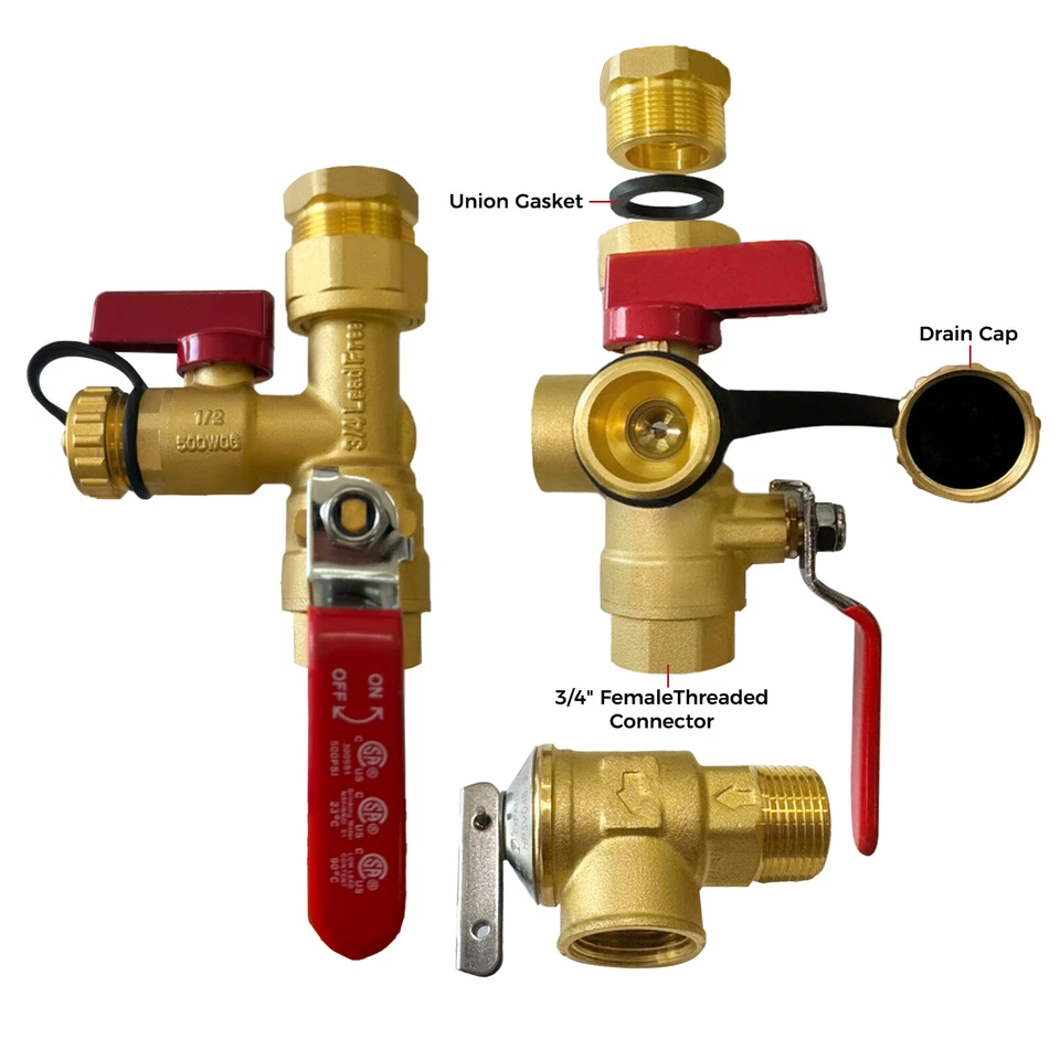 Válvula de aislamiento roscada de 3/4" y kits de alivio de presión para calentador de agua sin tanque Foto 4 de 4