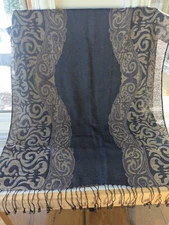 NWT Shimmery Pashmina Scarf Gold & Black 64" x 28" Fringe, Semi-sheer, West Loop