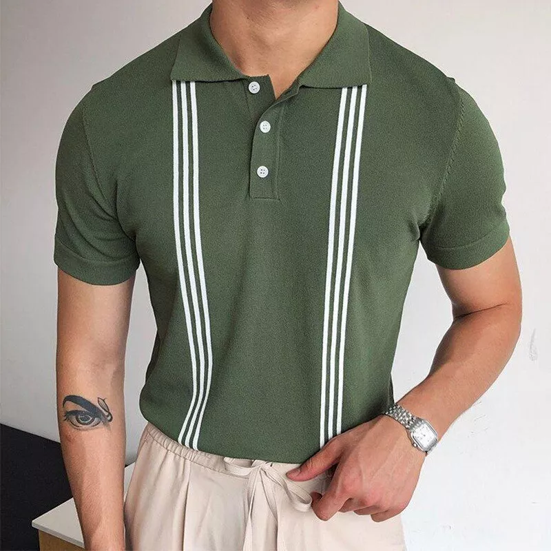 Mens Thin Knitted Short Sleeve Business Summer Color Contrast