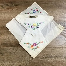 VTG Handkerchief Set of 3 Embroidered Flowers Floral Wedding Rockabilly Fabric