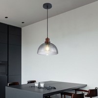HäNgelampe Pendelleuchte Holzlampe Wohnzimmerleuchte Glas Rauchfarben H 150 Cm
