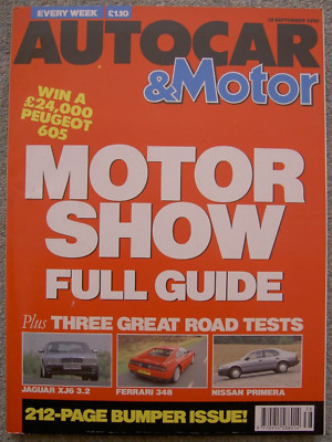 Autocar (19 Sep 1990) Ferrari 348tb, Nissa Primera, Jaguar XJ6 3.2, Motor Show