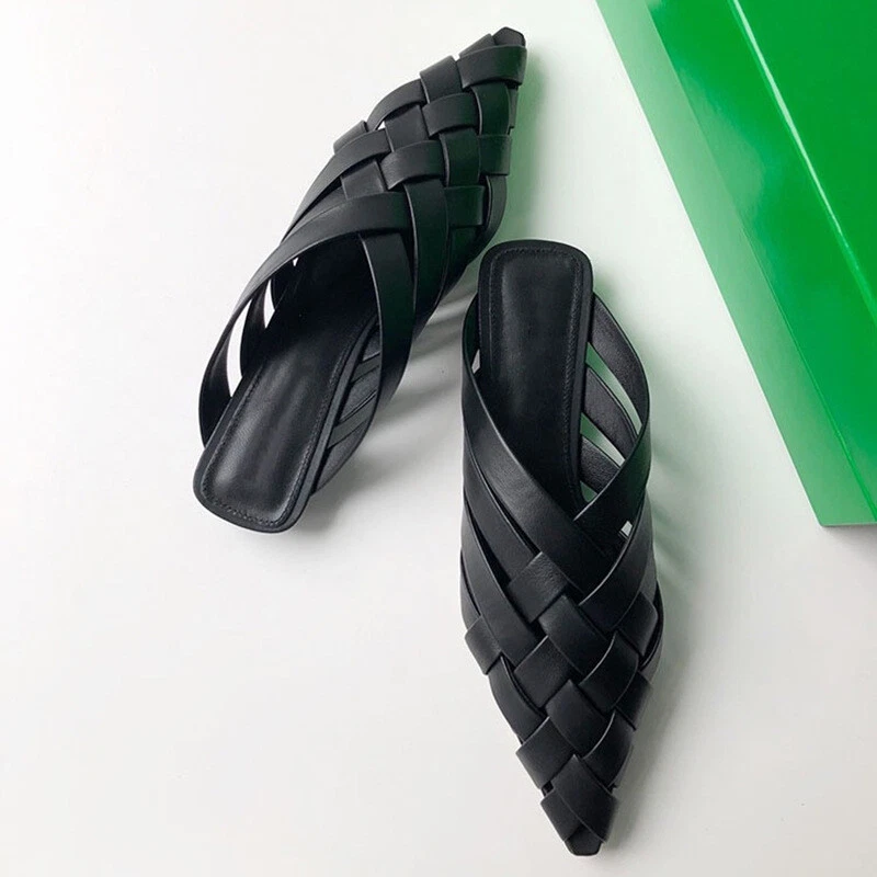 B*&%^Bottega Veneta Mujer Zapatillas Tejido Sandalias Planas Punta Puntera Punta Puntuada Mula Foto 3 de 4