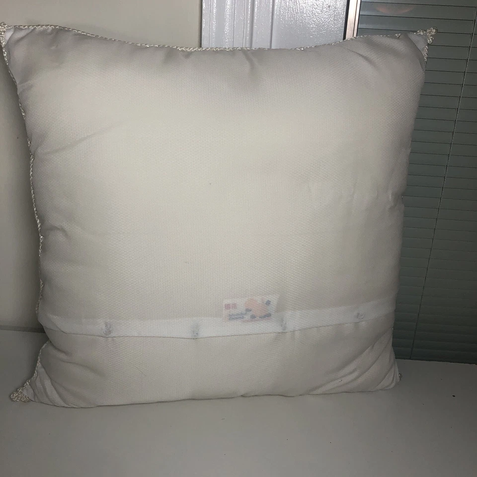 Brocaded Flowers Asian Chinese Throw Pillows Blue Garden Pagoda MCM SET OF 2 - Image 4 of 4