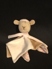 Small Floral Security Blanket with Sheep Plush   Pink Beige Cream   Scarf Lovey