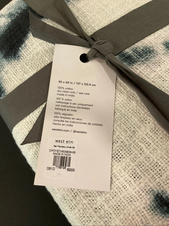 West Elm Tie Dye Throw 50”x60” Piedra Blanco y Azul NUEVO Foto 2 de 3