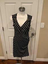 Michael Kors Black & White Polka Dot Draped Sheath Dress, Size PM, NWT!