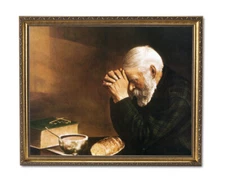 Daily Bread Man Prays Table Grace Religious Picture Gold Frame Art Print 16x20