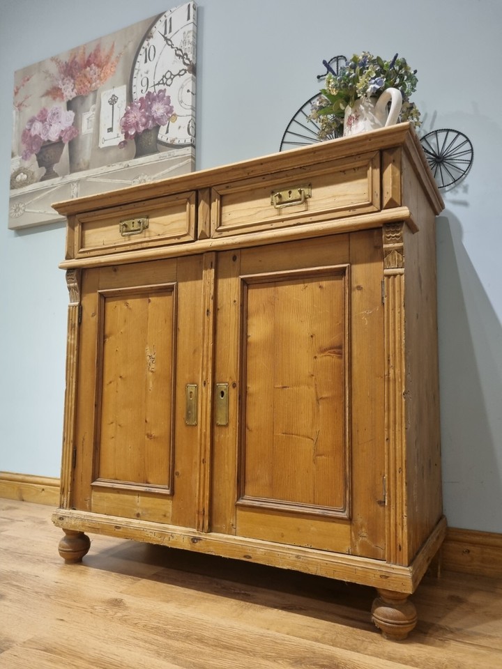Antique Victorian Pine Sideboard Cupboard Linen Larder Storage