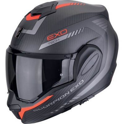 Motorrad Klapphelm XS - Scorpion EXO-Tech Evo Carbon Cosy schwarz-rot matt
