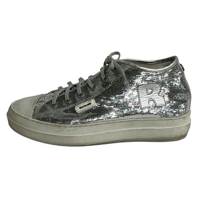 RUCO LINE Silver Light gray White Sequins Rubber Leather Women's Sneakers