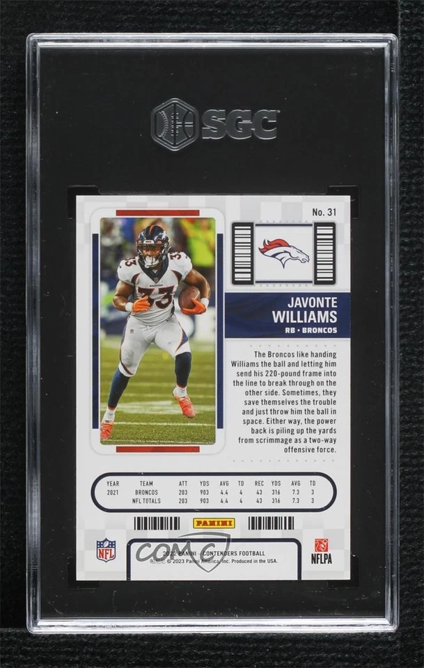 2022 Panini Contenders Playoff Ticket /199 Javonte Williams #31 SGC 10 GEM - Image 2 of 2