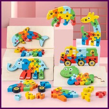 1PCS 3D Puzzle Wooden Dinosaur Animal Jigsaw Puzzle Early Education Color
