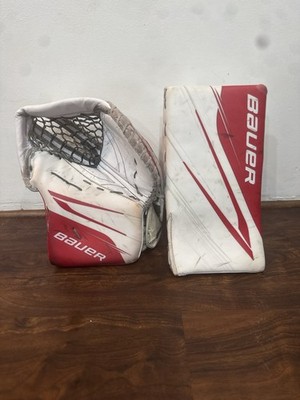 Bauer Hyperlite 2 Glove And Blocker Set. Red/white. Size Senior.Used For 7-8.