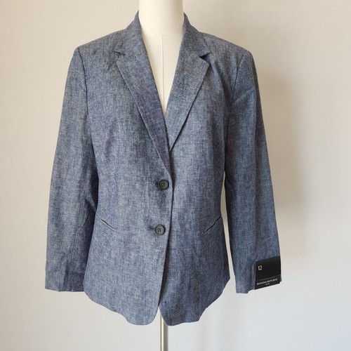 NWT Banana Republic $110 Stretch Linen Blue Chambray Blazer Two Button Womens 12 - Picture 3 of 9