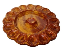 VTG USA California USA Pottery E400 Deviled 16 Eggs Serving Platter Plate Amber