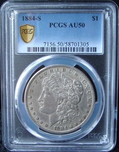 1884-S Morgan Silver Dollar - PCGS AU 50 - Gold Shield