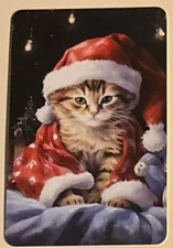(2Z) Modern playing card of a cat wearing a Santa Claus hat