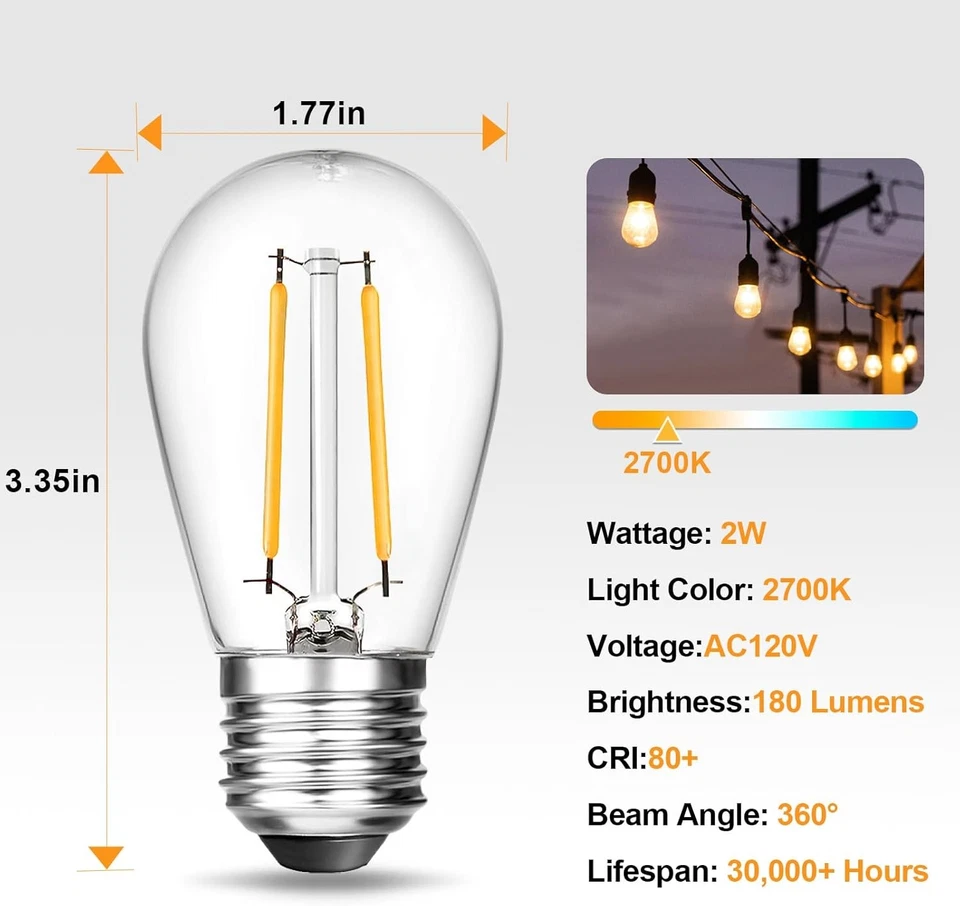 BRIMAX 6 Pack 2W LED Light Bulbs E26 Base Waterproof for Indoor&Outdoor Lamp - Image 2 of 4