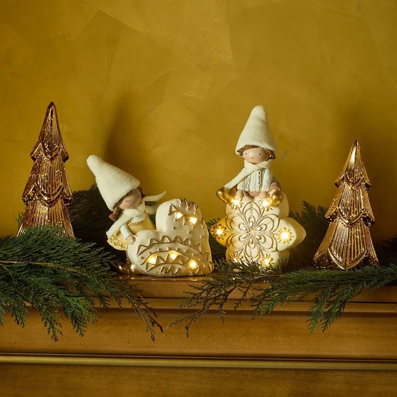 Bambolina Cuore Natale con Led Poliresina Beige Tognana Statuina 15 cm, fotografia 3 di 9