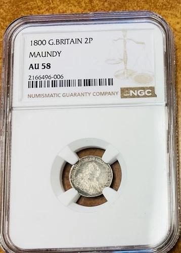1800  Great Britain Maundy 2 Pence Silver Coin - NGC  AU58 George III.