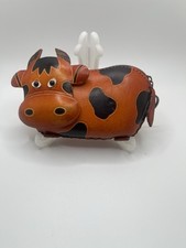 Cow Shaped Leather Coin Purse Wallet Animal Design Brown Black