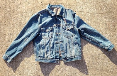 Agile Denim Jean Jacket Men's Large Trucker Distressed Coat Biker Farm
