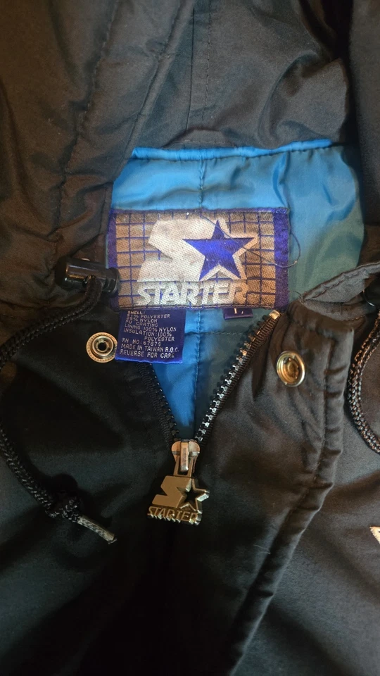 Винтажный Сан-Хосе акулы стартер пуховик куртка парка НХЛ хоккей 90-х большой - Изображение 3 из 4