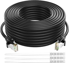 Cat 6 Ethernet Cable 50 Ft-Black, Outdoor  Indoor Snagless Long Round RJ45 N...