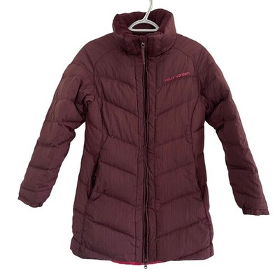Helly Hansen Down Puffer Parka Jacket Coat Burgundy Womens Small Winter Cozy
