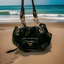 Kathy Van Zeeland Black Handbag W/ Gold Hardware with 2 Handles