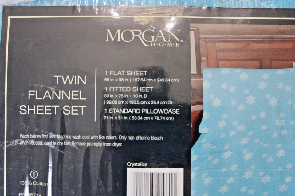 Juego de sábanas de franela doble azul blanco copos de nieve nuevo en paquete plano + 1 funda de almohada Foto 3 de 3