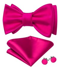 Bow Ties for Men Paisley Self Tie Bowtie Pocket Square Z Soild Hot Pink 2