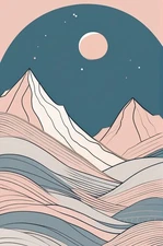 Minimalist Landscape Moonlit Mountain Canvas Wall Art Picture