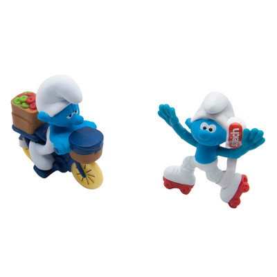 2x Schleich Schlümpfe McDonald s 2022 Roller Skates Fahrrad Schlumpf Figuren Set