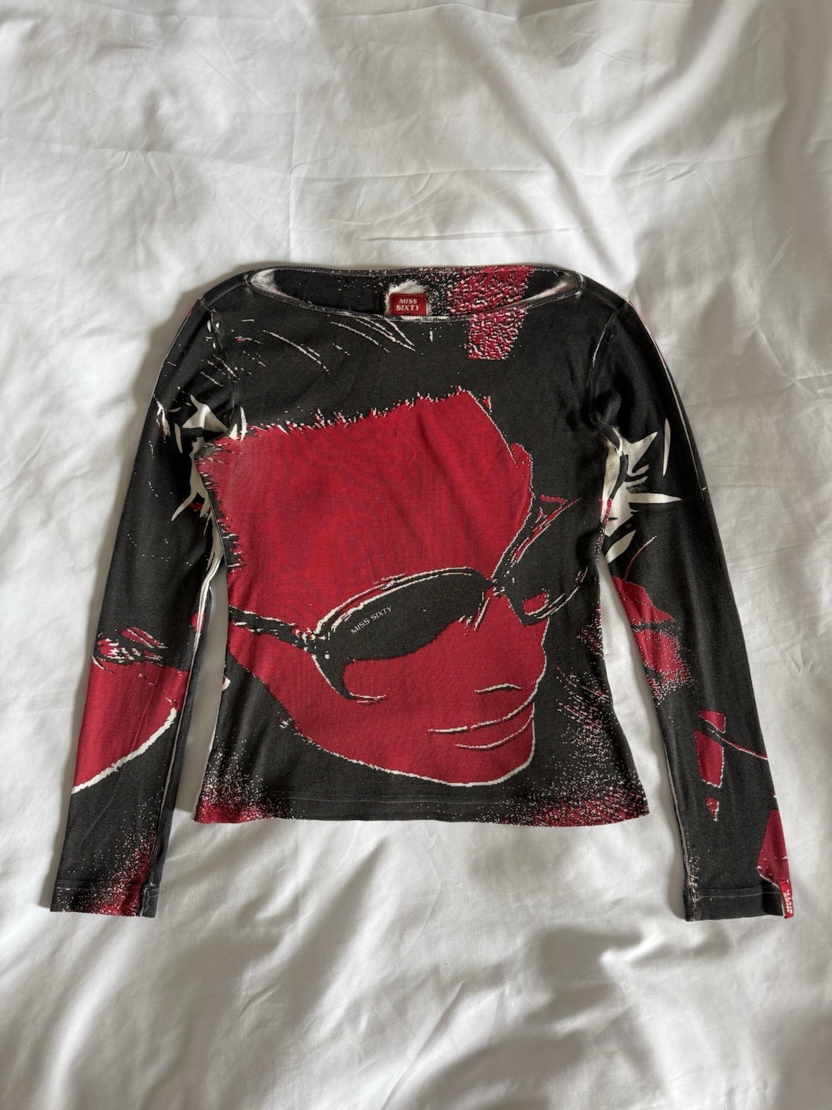 Rare Vintage Miss Sixty Graphic Long Sleeved Top Size S Y2K