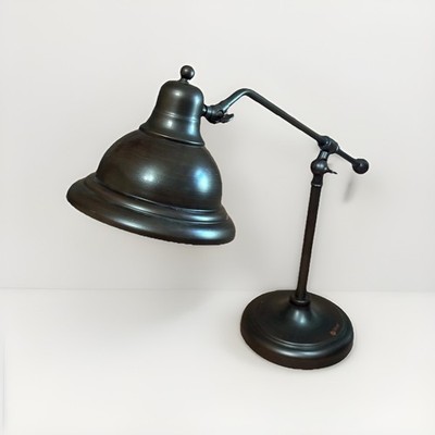 RARE - Ottlite Bronze Toned Metal Desk Lamp w/ Adjustable Arm & Round