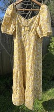 Oliver Bonas Yellow Maxi Dress Size 12 Cotton Floral Print