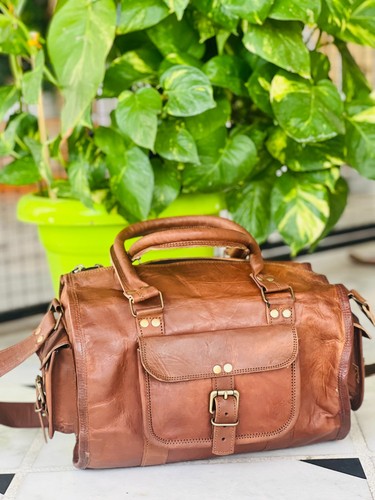 Bolso de Cuero 13" Gimnasio Viaje Equipaje Lona Fin de Semana Noche De Colección Genuino Nuevo - Imagen 3 de 6