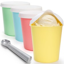 4 Pack Ice Cream Containers, 1 Quart Reusable Freezer Storage Tubs with Silic...