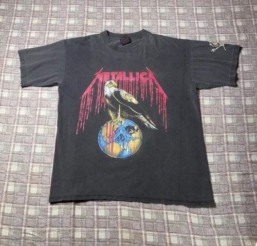 Metallica Black Tour T-Shirt Vintage - Eagle Pushead Sz 1990s vintage concert t-shirt, vintage, size L, single stitch, B+ condition