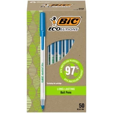 BIC Ecolutions Round Stic Ball Point Pen, Blue, 1.0mm Medium Point, 50 Pack