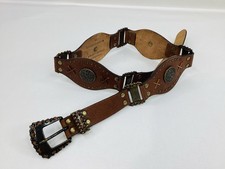 Chico s Wide Leather Western Boho Concho Belt Brown Size S